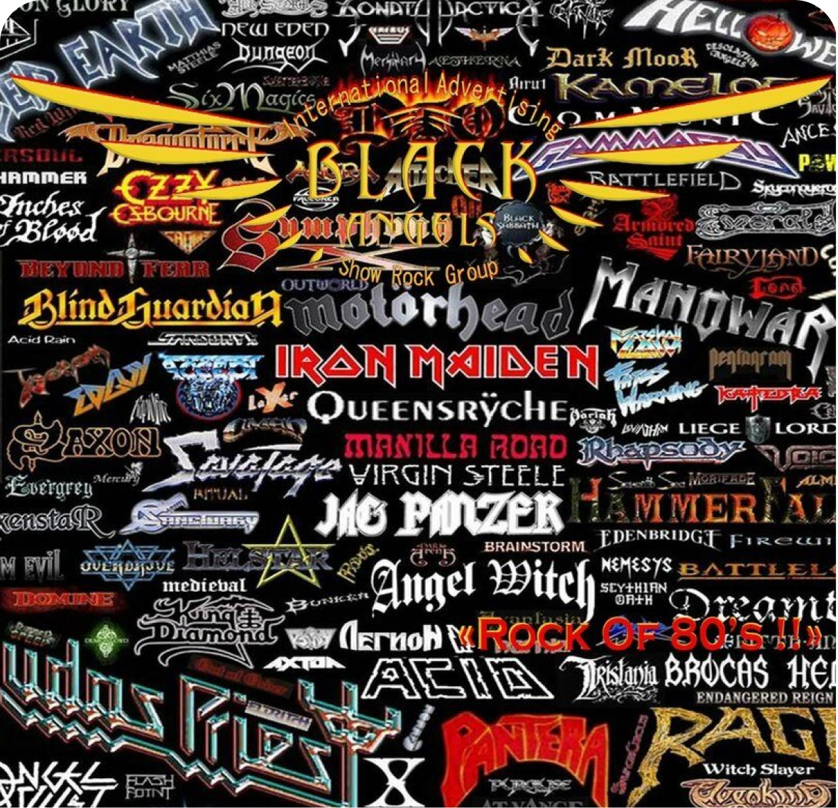 Graphic collage of hand-lettered music identities