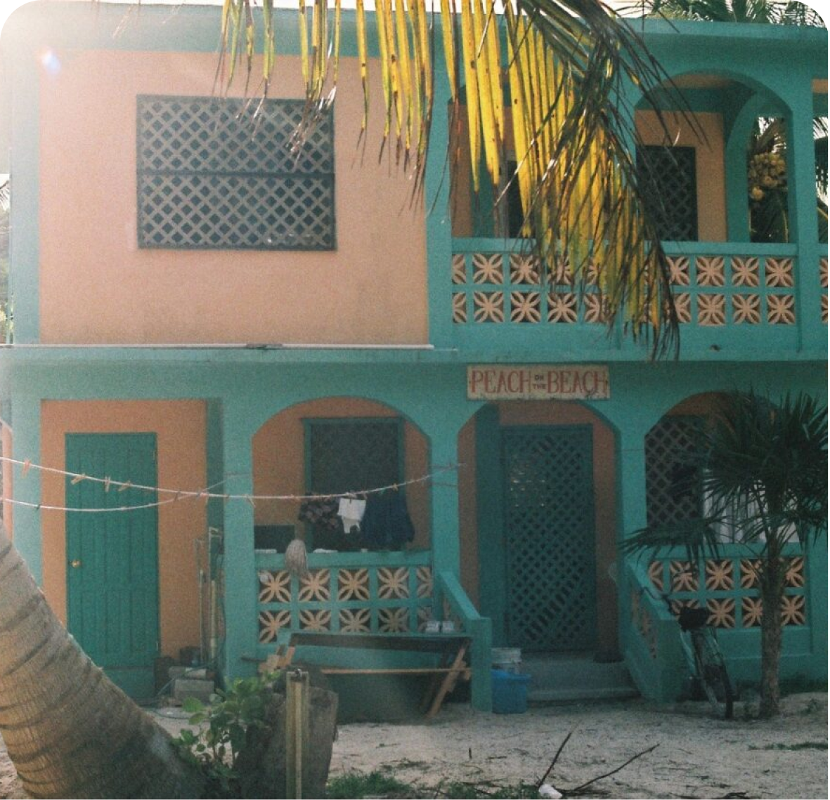 Film photograph of a colourful beach house