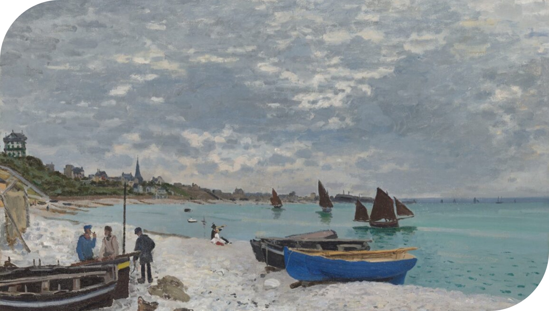 Claude Monet's painting of sailboats and beached rowing boats at Sainte-Adresse — work made by a human hand